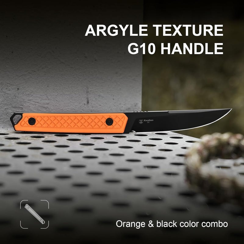 KIZER Kwaiken Fixed Blade Knife, 3.94" D2 Steel Hunting EDC with Orange G10 Handle, Survival Knife with Adjustable Sheath for Hiking Camping Outdoor Knives 1066A2 - Image 3